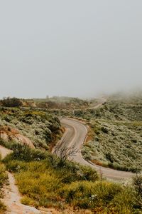 Preview wallpaper road, marking, winding, fog, grass