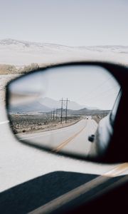 Preview wallpaper road, mirror, car, mountains