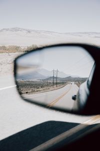 Preview wallpaper road, mirror, car, mountains