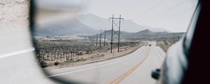 Preview wallpaper road, mirror, car, mountains