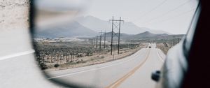 Preview wallpaper road, mirror, car, mountains