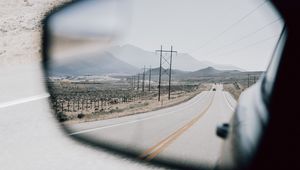 Preview wallpaper road, mirror, car, mountains