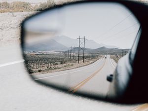 Preview wallpaper road, mirror, car, mountains