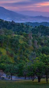 Preview wallpaper road, mountain, asphalt, relief, evening, decline, trees, look