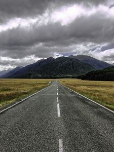 Preview wallpaper road, mountain, field, landscape