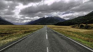 Preview wallpaper road, mountain, field, landscape