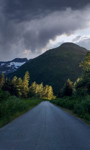 Preview wallpaper road, mountain, forest, trees, clouds, nature