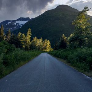 Preview wallpaper road, mountain, forest, trees, clouds, nature