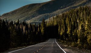 Preview wallpaper road, mountain, forest, direction, marking, sky