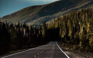 Preview wallpaper road, mountain, forest, direction, marking, sky