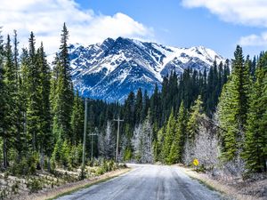 Preview wallpaper road, mountain, forest, nature, landscape, canada