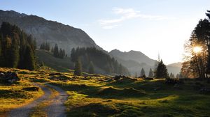 Preview wallpaper road, mountain, hills, relief, trees, roughnesses, landscape