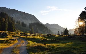 Preview wallpaper road, mountain, hills, relief, trees, roughnesses, landscape