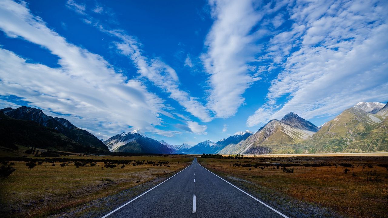 Wallpaper road, mountain, marking