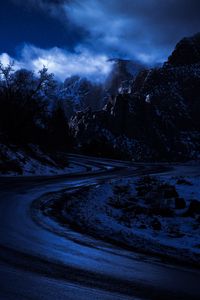 Preview wallpaper road, mountain, night, starry sky
