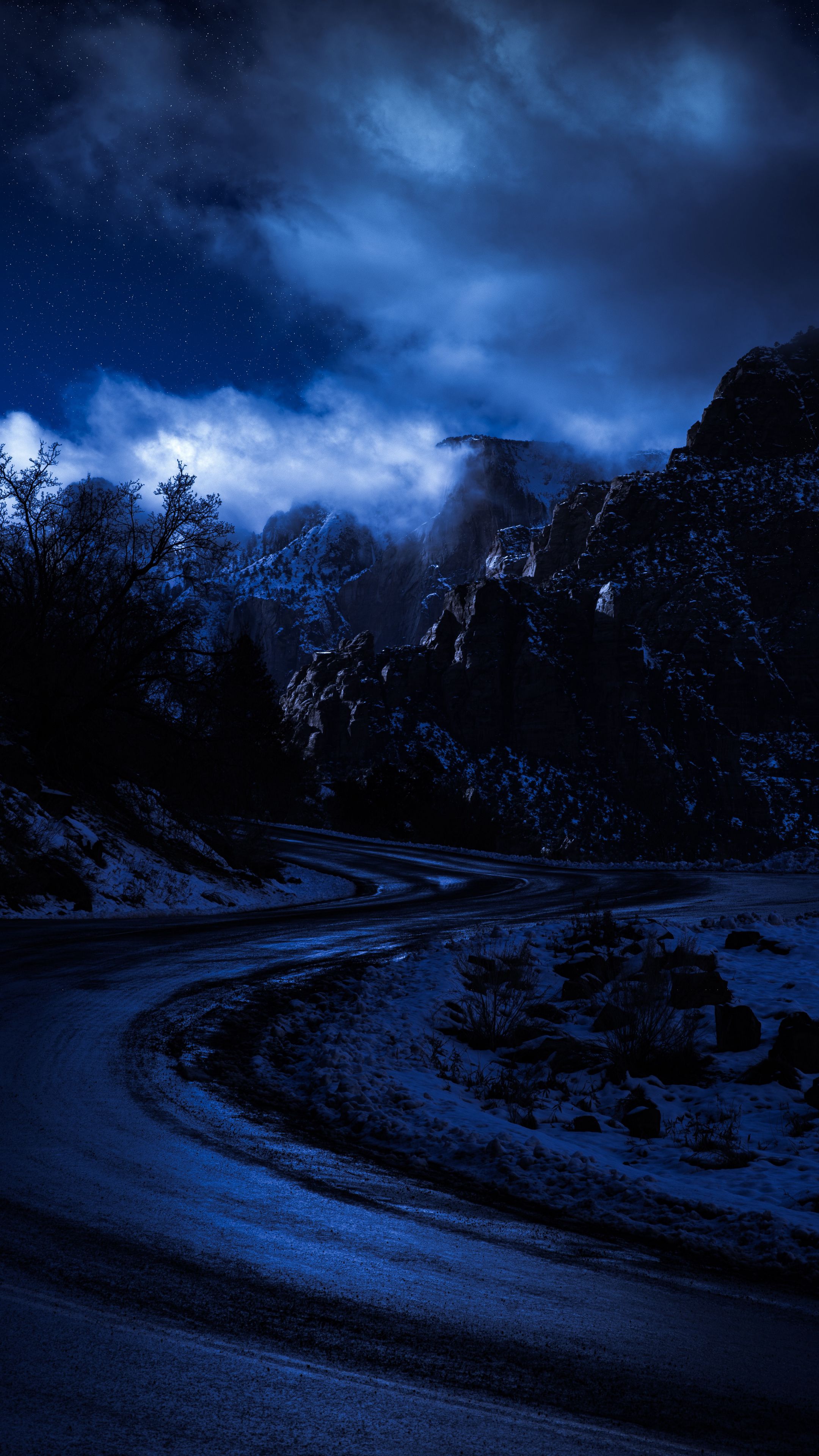 Download wallpaper 2160x3840 road, mountain, night, starry sky samsung