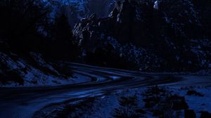 Preview wallpaper road, mountain, night, starry sky