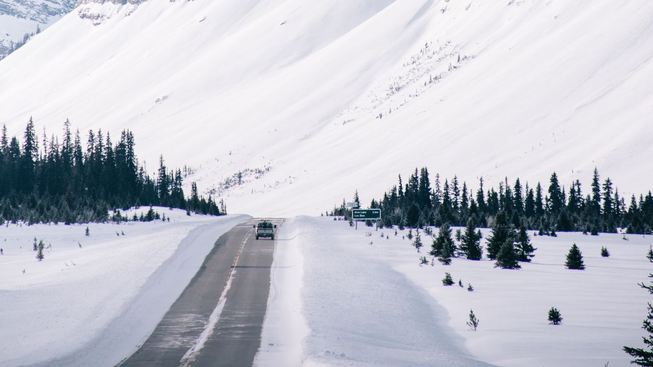 Wallpaper road, mountain, slope, snow, winter