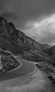 Preview wallpaper road, mountain, streamers, black and white