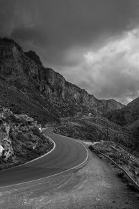 Preview wallpaper road, mountain, streamers, black and white