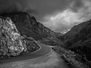 Preview wallpaper road, mountain, streamers, black and white