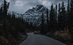 Preview wallpaper road, mountain, trees, clouds, landscape