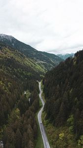 Preview wallpaper road, mountains, aerial view, forest, trees