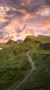 Preview wallpaper road, mountains, aerial view, greenery, landscape