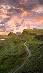 Preview wallpaper road, mountains, aerial view, greenery, landscape