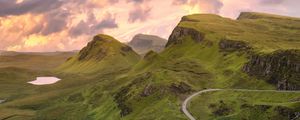 Preview wallpaper road, mountains, aerial view, greenery, landscape