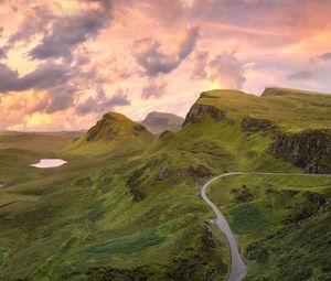 Preview wallpaper road, mountains, aerial view, greenery, landscape
