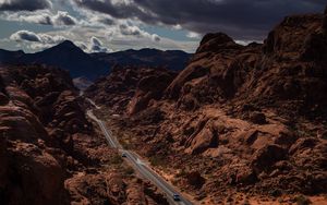 Preview wallpaper road, mountains, aerial view, rocks, relief