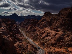 Preview wallpaper road, mountains, aerial view, rocks, relief