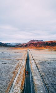 Preview wallpaper road, mountains, aerial view, desert, plateau