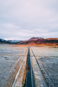 Preview wallpaper road, mountains, aerial view, desert, plateau