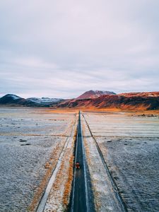 Preview wallpaper road, mountains, aerial view, desert, plateau