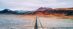 Preview wallpaper road, mountains, aerial view, desert, plateau