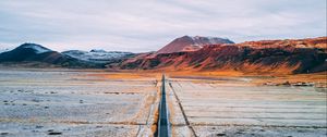 Preview wallpaper road, mountains, aerial view, desert, plateau