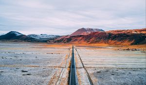 Preview wallpaper road, mountains, aerial view, desert, plateau