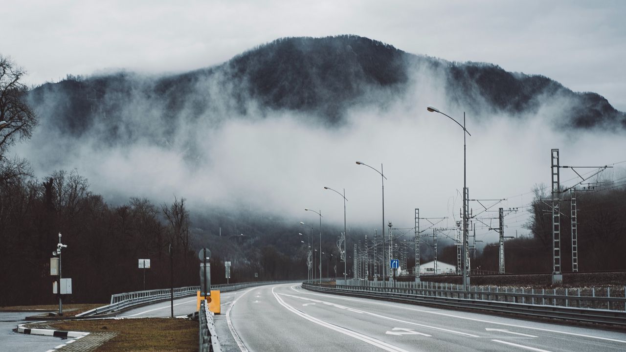 Wallpaper road, mountains, clouds, landscape