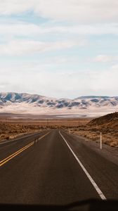 Preview wallpaper road, mountains, desert, turn