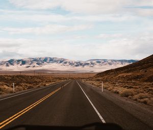 Preview wallpaper road, mountains, desert, turn