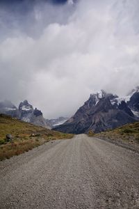 Preview wallpaper road, mountains, distance, snow, snowy