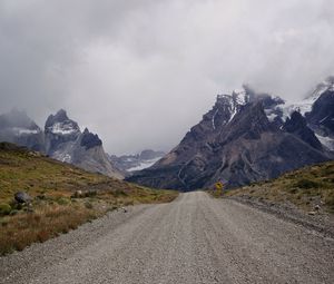 Preview wallpaper road, mountains, distance, snow, snowy