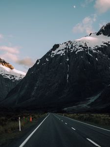 Preview wallpaper road, mountains, evening, asphalt, marking