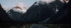 Preview wallpaper road, mountains, evening, asphalt, marking