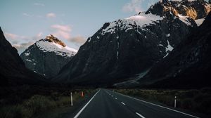 Preview wallpaper road, mountains, evening, asphalt, marking