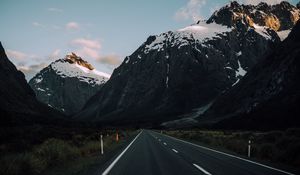 Preview wallpaper road, mountains, evening, asphalt, marking