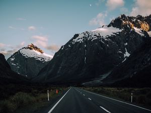 Preview wallpaper road, mountains, evening, asphalt, marking