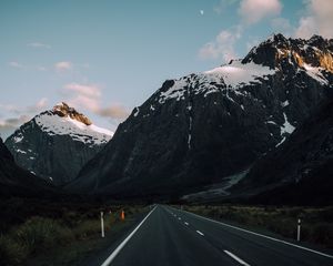 Preview wallpaper road, mountains, evening, asphalt, marking